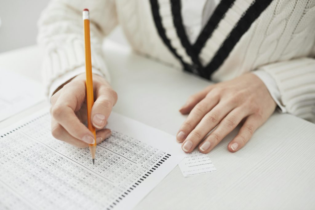 Person taking a multiple choice test